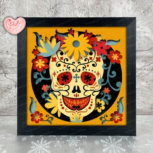 Tête de mort Shadow Box SVG, Svg pour projets Cricut, SVG en couches 3D, Halloween 3D Shadow Box Svg, caisson lumineux en papier découpé