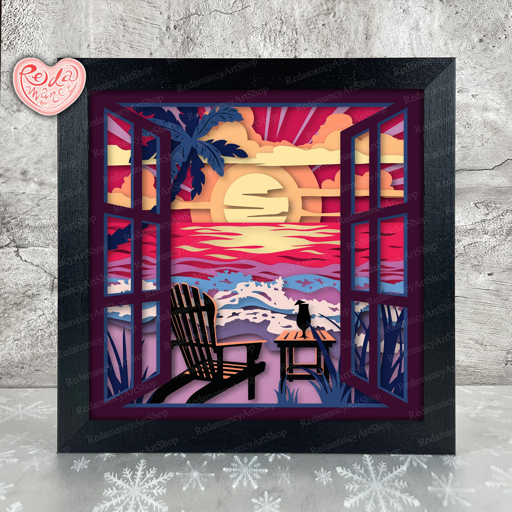 Beach Shadow Box SVG, Svg for Cricut Projects, 3D Layered SVG, Sea 3D ...