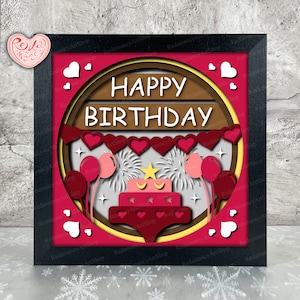 Caja de sombras de feliz cumpleaños SVG, Svg para proyectos de Cricut, SVG en capas 3D, Caja de sombras 3D para regalos de cumpleaños Svg, Caja de luz cortada con papel