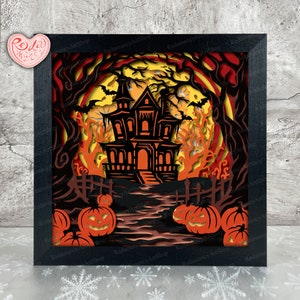 Caixa de Sombras de Halloween de Casa Mal-Assombrada SVG, Svg para Projetos Cricut, 3D Layered SVG, Caixa de Sombras 3D de Halloween de Castelo Svg, Caixa de Luz de Corte de Papel