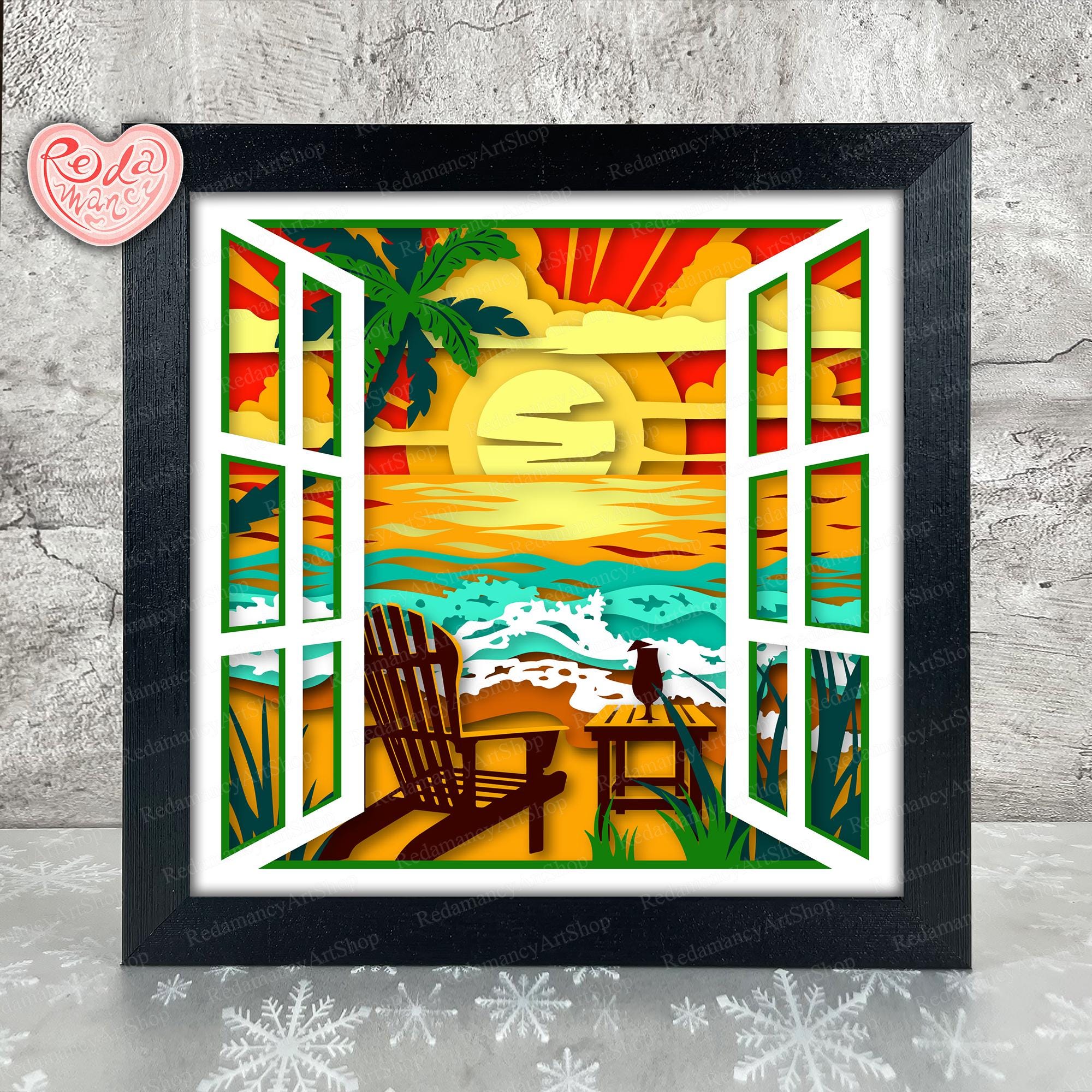 Beach Shadow Box SVG, Svg for Cricut Projects, 3D Layered SVG, Sea 3D ...