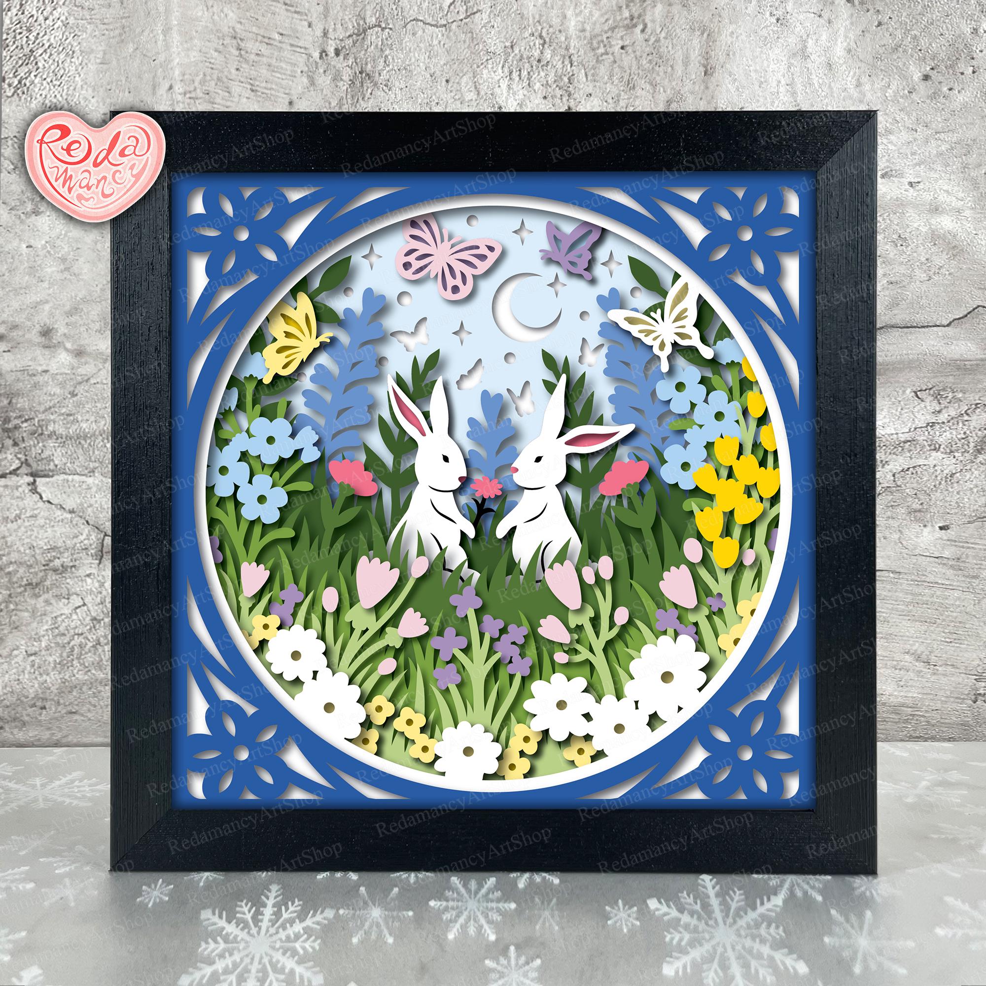 Easter Shadow Box SVG, Svg For Cricut Projects, 3D Layered SVG, Easter Rabbit 3D Shadow Box Svg, Paper Cut Light Box 1