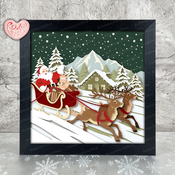 Santa Claus Shadow Box SVG, Svg For Cricut Projects, 3D Layered SVG, Merry Christmas 3D Shadow Box Svg, Paper Cut Light Box 5