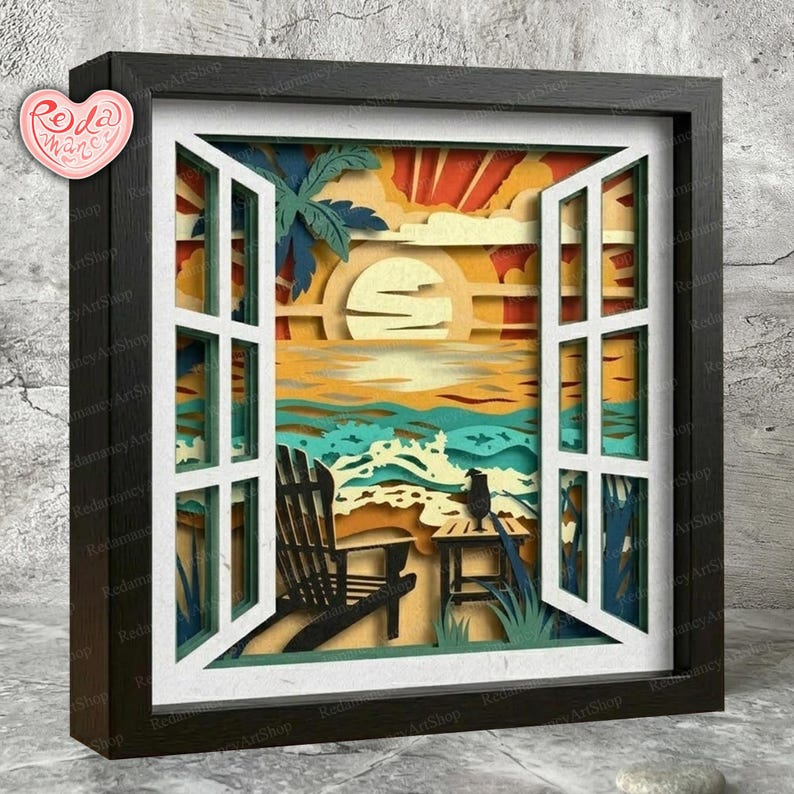 Beach Shadow Box SVG, Svg for Cricut Projects, 3D Layered SVG, Sea 3D ...