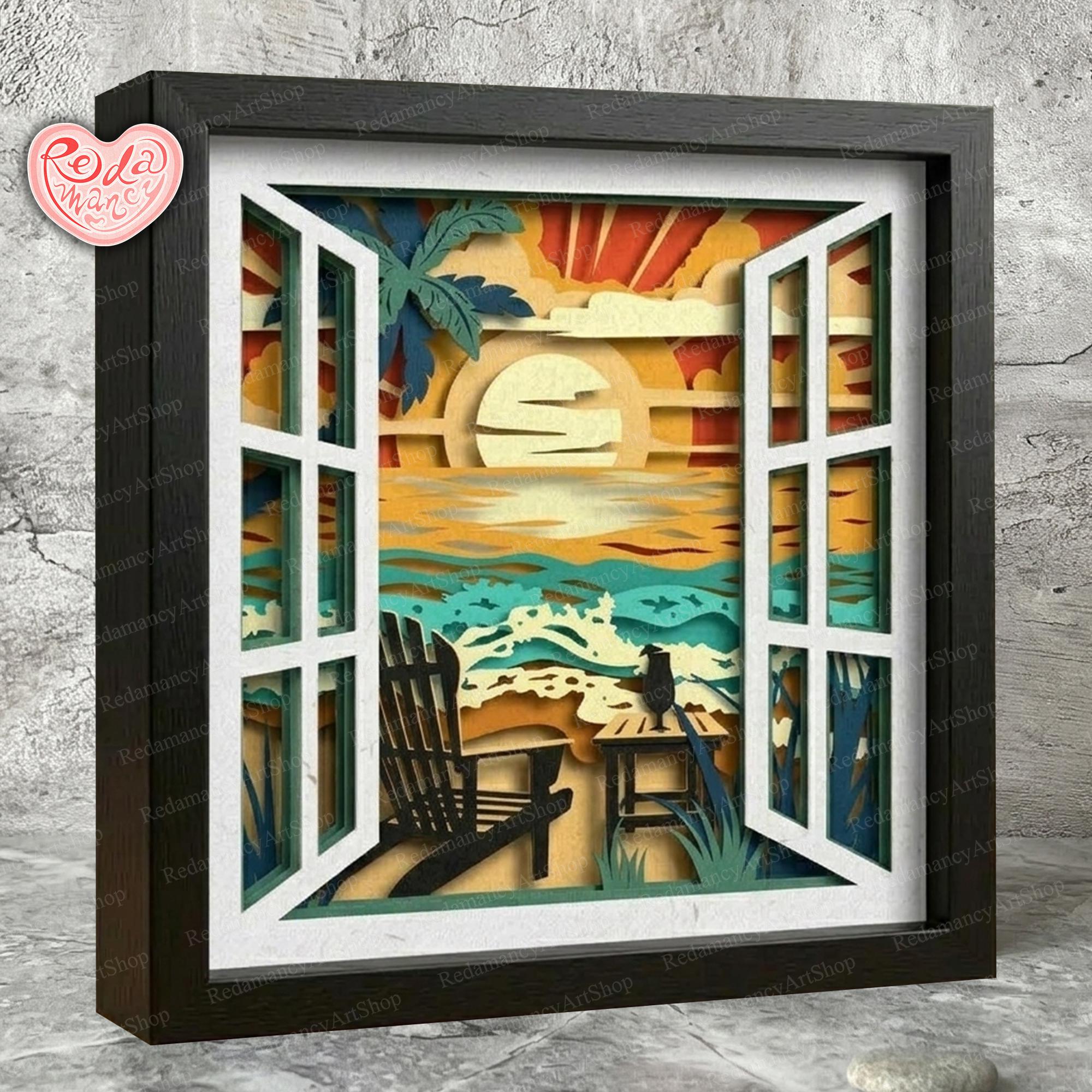 Beach Shadow Box SVG, Svg for Cricut Projects, 3D Layered SVG, Sea 3D ...