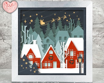 Christmas Village Shadow Box SVG, Svg For Cricut Projects, 3D Layered SVG, Christmas Town 3D Shadow Box Svg, Paper Cut Light Box