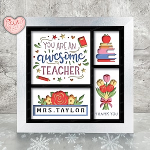 Nome insegnante personalizzato Shadow Box SVG, SVG per progetti Cricut, SVG a strati 3D, regalo insegnante Shadow Box 3D SVG, Light Box in carta tagliata