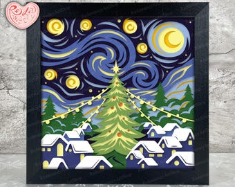 Christmas Village Shadow Box SVG, Svg For Cricut Projects, 3D Layered SVG, Christmas Town 3D Shadow Box Svg, Paper Cut Light Box 4