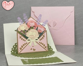 Flower Pop-up Card SVG, 3D Floral Card SVG for Cricut, 3D Rose Pop-up Card SVG, 3D Tulip svg, Paper Cut Greeting Card 3