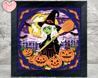 Halloween Witch Shadow Box SVG, Svg For Cricut Projects, 3D Layered SVG, Halloween 3D Shadow Box Svg, Paper Cut Light Box