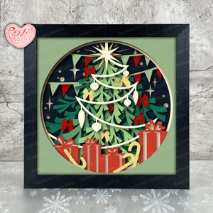Arbre de Noël Shadow Box SVG, Svg pour projets Cricut, SVG en couches 3D, arbre de Noël 3D Shadow Box Svg, caisson lumineux en papier découpé 1