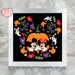 Coppia Mouse Shadow Box SVG, Svg per progetti Cricut, SVG a strati 3D, Halloween 3D Shadow Box Svg, Paper Cut Light Box 6