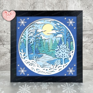 Winter Landscape Shadow Box SVG, Svg For Cricut Projects, 3D Layered SVG, Christmas 3D Shadow Box Svg, Paper Cut Light Box 1