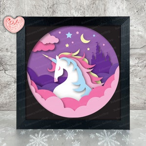 Unicorn Shadow Box SVG, Svg For Cricut Projects, 3D Layered SVG, Unicorn 3D Shadow Box Svg, Paper Cut Light Box 1