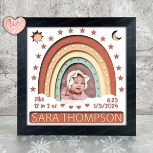 Caja de sombras con estadísticas de bebé personalizadas para niños SVG, Svg para proyectos de Cricut, SVG en capas 3D, Caja de sombras con estadísticas de bebé 3D Svg, Caja de luz cortada con papel