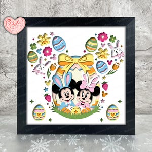 Coppia di topi Pasqua Shadow Box SVG, Svg per progetti Cricut, SVG a strati 3D, Uova di Pasqua 3D Shadow Box Svg, Paper Cut Light Box 1