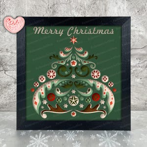 Arbre de Noël Shadow Box SVG, Svg pour projets Cricut, SVG en couches 3D, arbre de Noël 3D Shadow Box Svg, caisson lumineux en papier découpé 2
