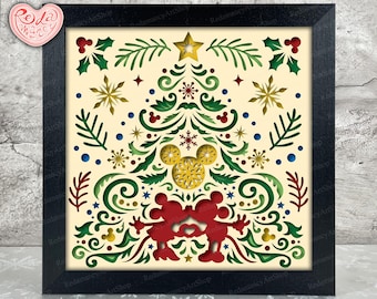 Winter Mouse Couple Shadow Box SVG, Svg For Cricut Projects, 3D Layered SVG, Christmas Mouse Couple 3D Shadow Box Svg, Paper Cut Light Box 2
