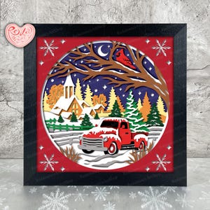 Camion Shadow Box SVG, Svg pour projets Cricut, SVG en couches 3D, Noël 3D Shadow Box Svg, caisson lumineux en papier découpé 2