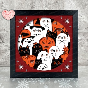 Boo Shadow Box SVG, Svg voor Cricut-projecten, 3D gelaagde SVG, Boo Halloween 3D Shadow Box Svg, Paper Cut Light Box, Trick or Treat Svg 2