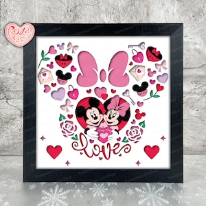 Caja de sombras de pareja de San Valentín con ratón SVG, Svg para proyectos de Cricut, SVG en capas 3D, Caja de sombras 3D de San Valentín Svg, Caja de luz cortada con papel 1