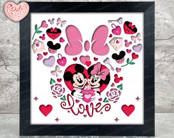 Valentine Mouse Couple Shadow Box SVG, Svg For Cricut Projects, 3D Layered SVG, Valentine 3D Shadow Box Svg, Paper Cut Light Box 1