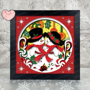 Bonhomme de neige Noël Shadow Box SVG, Svg pour projets Cricut, SVG en couches 3D, Noël 3D Shadow Box Svg, caisson lumineux en papier découpé 1