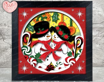 Snowman Shadow Box SVG, Svg For Cricut Projects, 3D Layered SVG, Christmas Snowman 3D Shadow Box Svg, Paper Cut Light Box 1