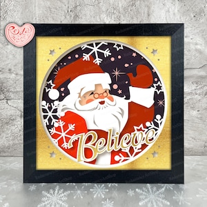 Père Noël Shadow Box SVG, Svg pour projets Cricut, SVG en couches 3D, Père Noël 3D Shadow Box Svg, caisson lumineux en papier découpé 2