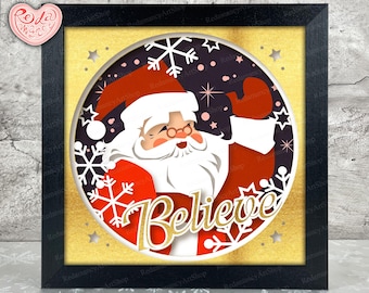 Santa Claus Shadow Box SVG, Svg For Cricut Projects, 3D Layered SVG, Merry Christmas 3D Shadow Box Svg, Paper Cut Light Box 2