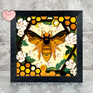 Abeille Shadow Box SVG, Svg pour projets Cricut, SVG en couches 3D, abeille 3D Shadow Box Svg, caisson lumineux en papier découpé