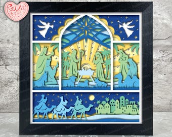 Nativity Scene Shadow Box SVG, Svg For Cricut Projects, 3D Layered SVG, Christmas 3D Shadow Box Svg, Paper Cut Light Box 1