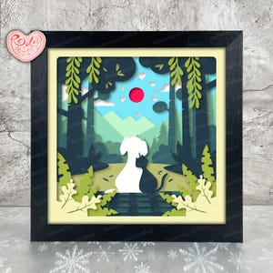 Dog Cat Couple Shadow Box SVG, Svg For Cricut Projects, 3D Layered SVG, Valentine 3D Shadow Box Svg, Paper Cut Light Box