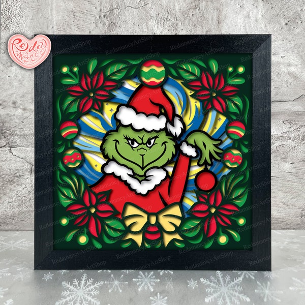 Wesołych Świąt Bożego Narodzenia Shadow Box SVG, SVG dla projektów Cricut, 3D Layered SVG, Świąteczny 3D Shadow Box SVG, Wycinana z papieru skrzynka świetlna 2