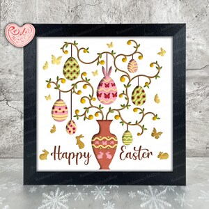 Pâques Shadow Box SVG, Svg pour projets Cricut, SVG en couches 3D, oeufs de Pâques 3D Shadow Box Svg, caisson lumineux en papier découpé 5