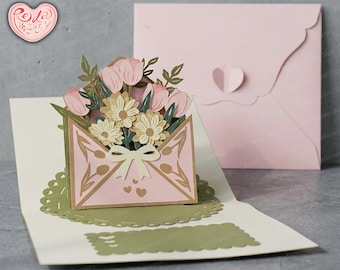 Flower Pop-up Card SVG, 3D Floral Card SVG for Cricut, 3D Rose Pop-up Card SVG, 3D Tulip svg, Paper Cut Greeting Card 2