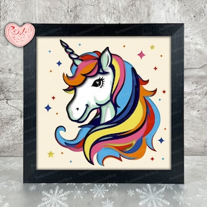 Licorne Shadow Box SVG, Svg pour projets Cricut, SVG en couches 3D, Licorne 3D Shadow Box Svg, caisson lumineux en papier découpé 2