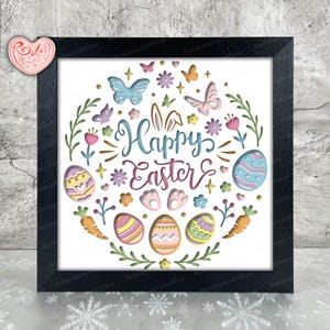 Pâques Shadow Box SVG, Svg pour projets Cricut, SVG en couches 3D, lapin de Pâques 3D Shadow Box Svg, caisson lumineux en papier découpé 3