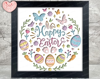 Easter Shadow Box SVG, Svg For Cricut Projects, 3D Layered SVG, Easter Rabbit 3D Shadow Box Svg, Paper Cut Light Box 3