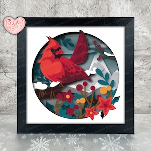 Cardinal Shadow Box SVG, Svg pour projets Cricut, SVG en couches 3D, Cardinal 3D Shadow Box Svg, caisson lumineux en papier découpé