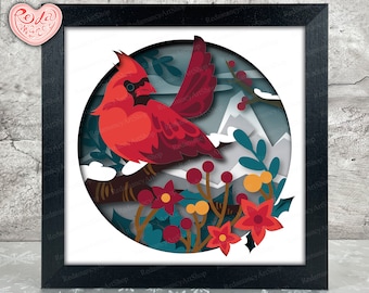 Cardinal Shadow Box SVG, Svg For Cricut Projects, 3D Layered SVG, Winter Cardinal 3D Shadow Box Svg, Paper Cut Light Box