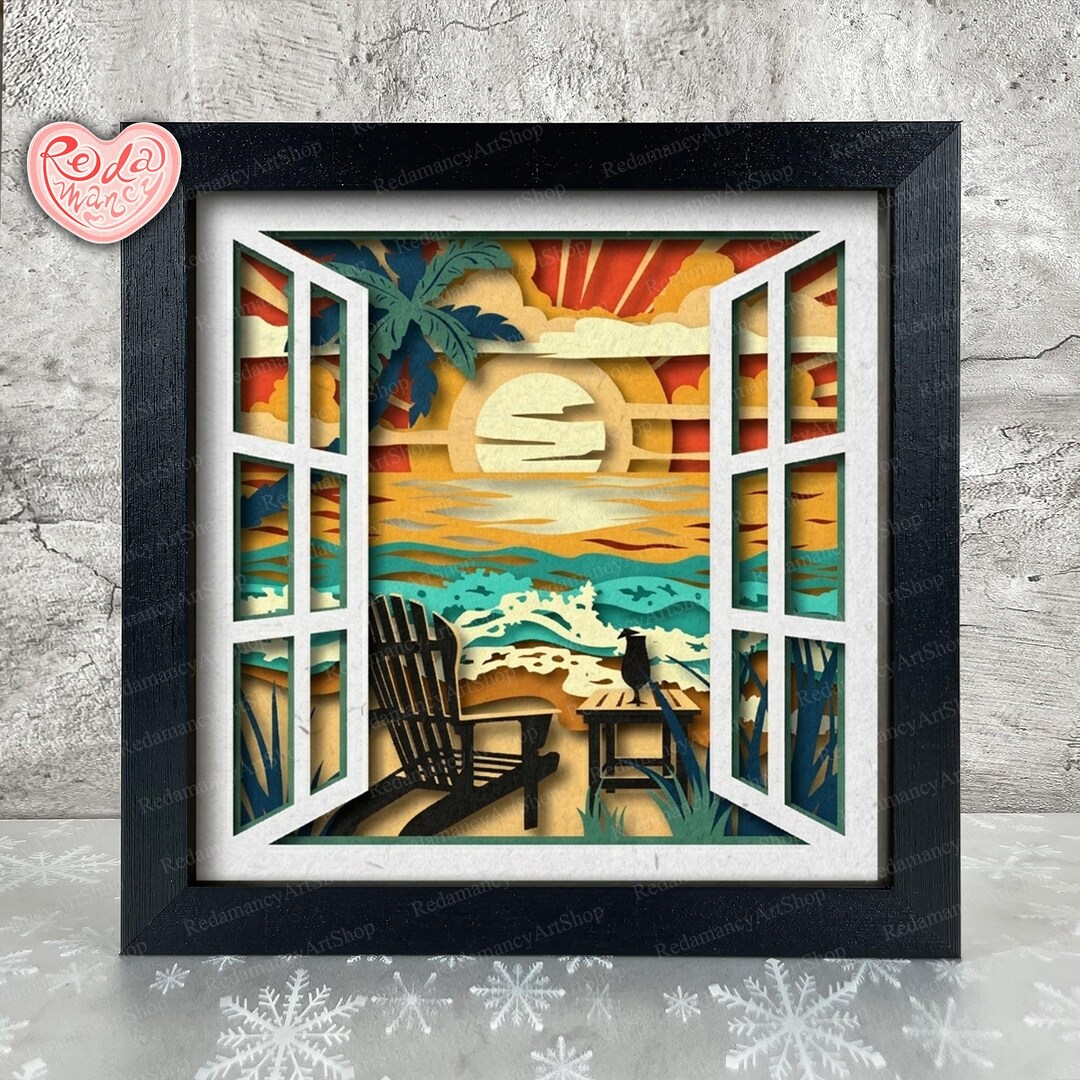 Beach Shadow Box SVG, Svg for Cricut Projects, 3D Layered SVG, Sea 3D ...