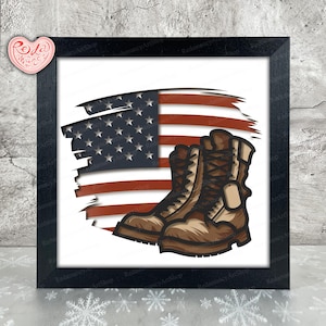 Eer de gevallen doos SVG, Svg voor Cricut-projecten, 3D gelaagde SVG, Memorial Day 3D Shadow Box Svg, Paper Cut Light Box 2