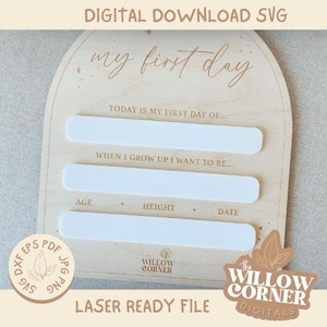 Téléchargement numérique | Fichier SVG « Mon premier jour d'école » | accessoire photo pour la rentrée des classes | Fichier Glowforge | Fichier découpé et gravé au laser