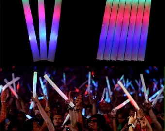 Free Customizable Led Glow Sticks 12/15/30/60/120Pcs Bulk Colorful LED Glow Sticks LED Glow Foam Stick Cheer Tube Dark Light Birthday Gifts