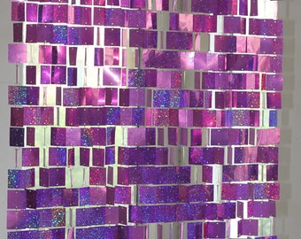 Laser Purple Square Sequin PVC sequins 5 Strips(Each Strips 120cm Long) Curtain Festival Interior Decorative curtains Wedding supplies