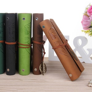 Retro folha caderno escola escritório papelaria diário bloco de notas literatura couro do plutônio nota livro viajante diário planejadores presente 6 cores 105x145mm