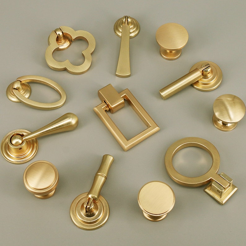 Knobs and Pulls Furniture Door Handles and Knob Brushed Brass Etsy
