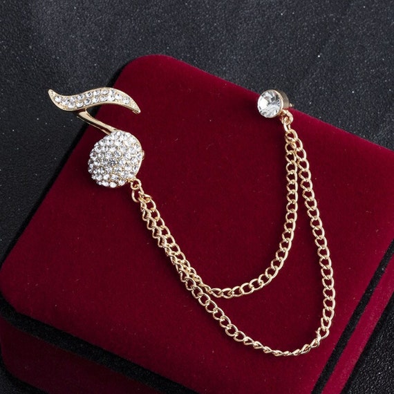 Rhinestone Musical Note Brooch With Chain - Crystal Lapel Pin For Suits, Shawls & Costume Jewelry