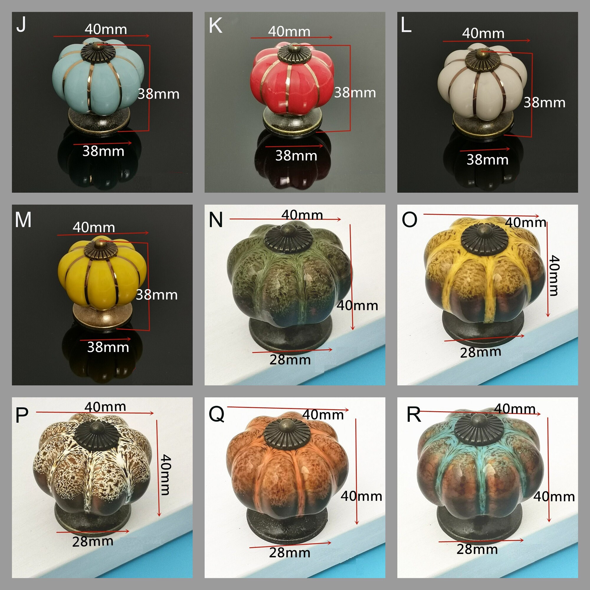 thumbnail image 2 of Ceramic Pumpkin Knob – Colorful Dresser Drawer Cabinet Pull – 40mm 2 of 4